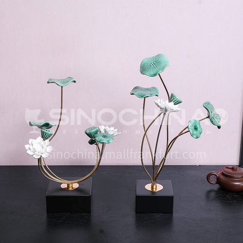 Ceramic crafts creative gift model room modern lotus leaf flower home office soft decoration 5666